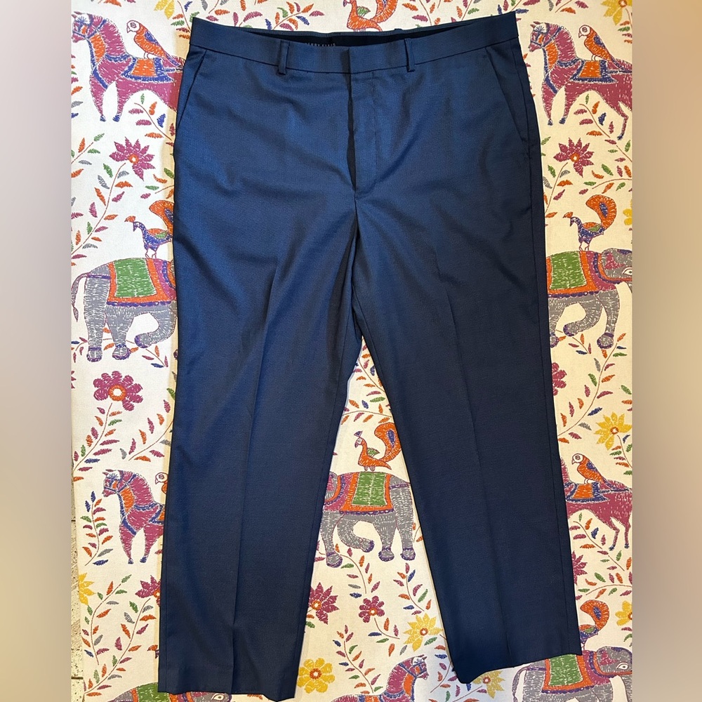 Perry Ellis Men's Portfolio Classic Fit Flat Front Flex Waistband Textured Blue